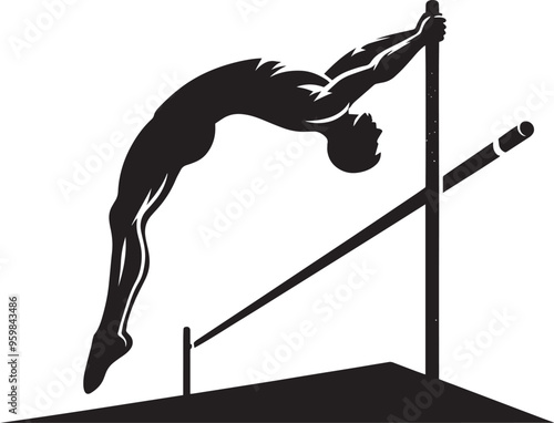 A person doing Pole vault silhouette vector illustration isolated on a white background