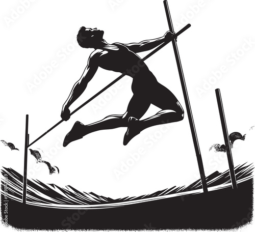 A person doing Pole vault silhouette vector illustration isolated on a white background