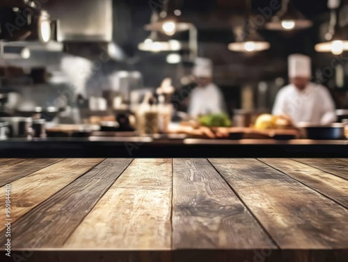 interior of a restaurant, empty wooden table in restaurant 