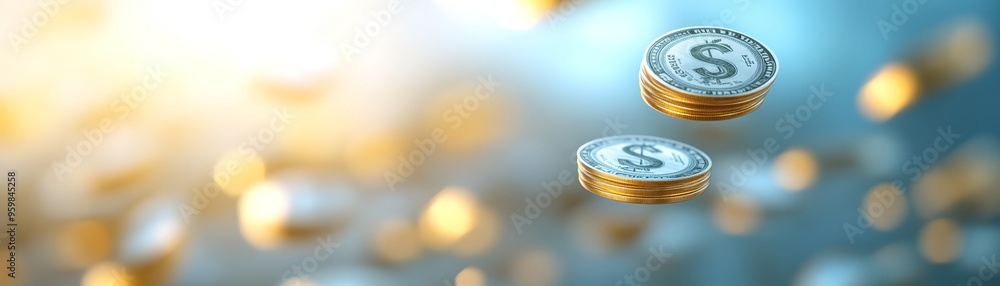 US Dollar Coins Falling on Abstract Background US Dollar Coins Falling on Abstract Background