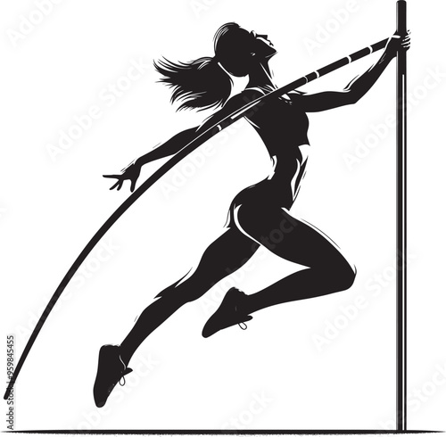 A person doing Pole vault silhouette vector illustration isolated on a white background