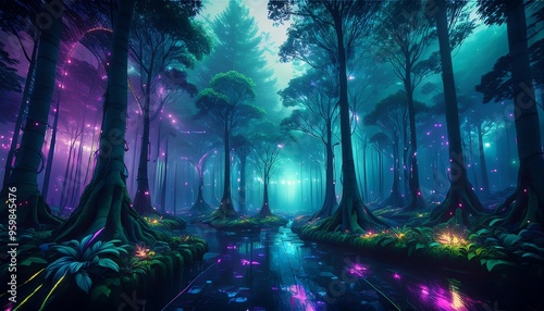 Fantasy forest with eerie atmosphere photo