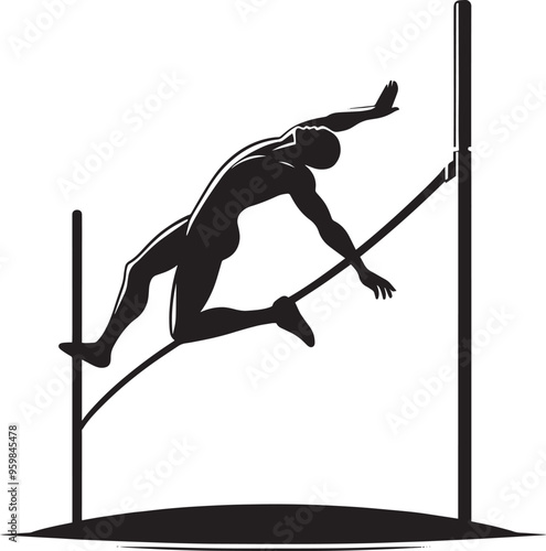 A person doing Pole vault silhouette vector illustration isolated on a white background