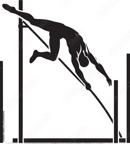 A person doing Pole vault silhouette vector illustration isolated on a white background