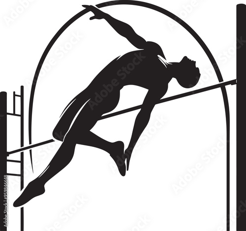 A person doing Pole vault silhouette vector illustration isolated on a white background