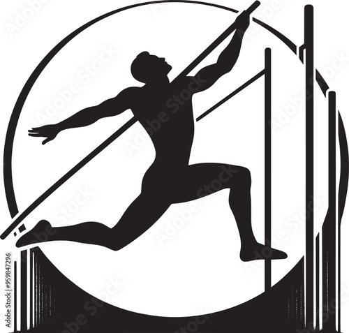 A person doing Pole vault silhouette vector illustration isolated on a white background