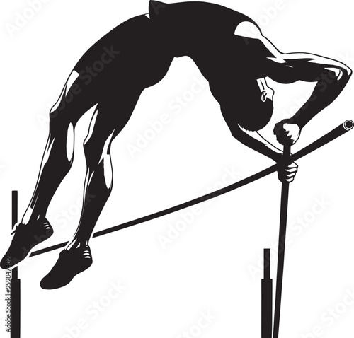 A person doing Pole vault silhouette vector illustration isolated on a white background