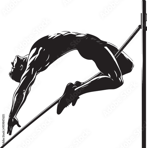 A person doing Pole vault silhouette vector illustration isolated on a white background