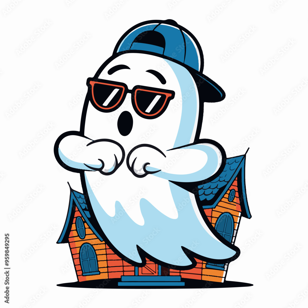 Naklejka premium Ghost in a cap and glasses