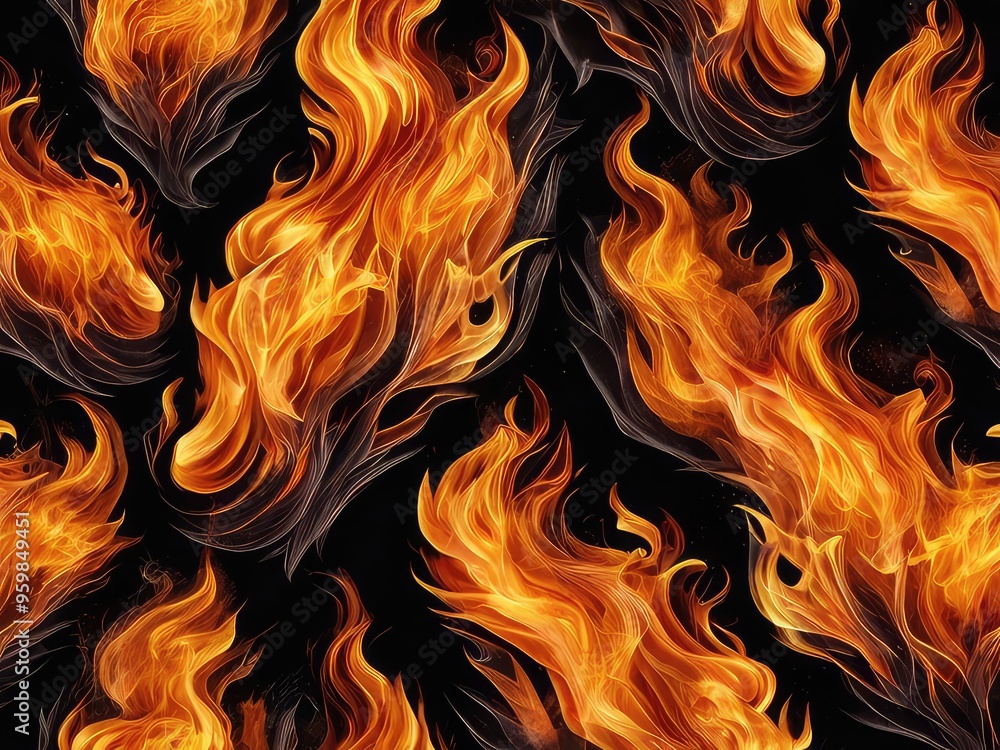 Intense swirling flames on black backdrop,Flames blazing with smoke billowing on a dark background Intense swirling flames on black backdrop,Flames blazing with smoke billowing on a dark background