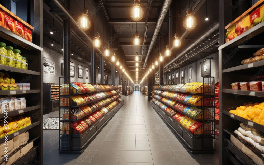 There is a lengthy aisle of a grocery store that is filled to the brim with a wide variety of products for customers to choose from There is a lengthy aisle of a grocery store that is filled to the brim with a wide variety of products for customers to choose from