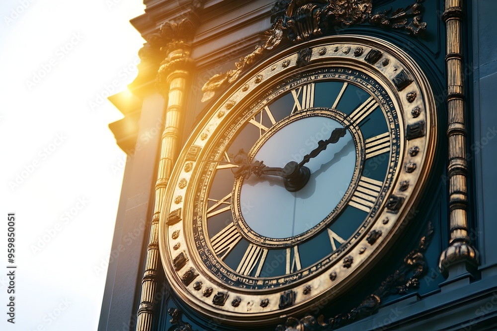 Close Up of Ornate Clock Tower Against Serene Afternoon Sky in Urban Landscape Close Up of Ornate Clock Tower Against Serene Afternoon Sky in Urban Landscape