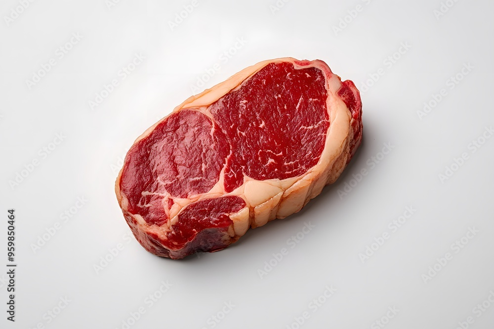 Raw Ribeye Steak: A close-up of a raw ribeye steak, showcasing its marbling and rich color, inviting a tantalizing glimpse into culinary delights. Raw Ribeye Steak: A close-up of a raw ribeye steak, showcasing its marbling and rich color, inviting a tantalizing glimpse into culinary delights.