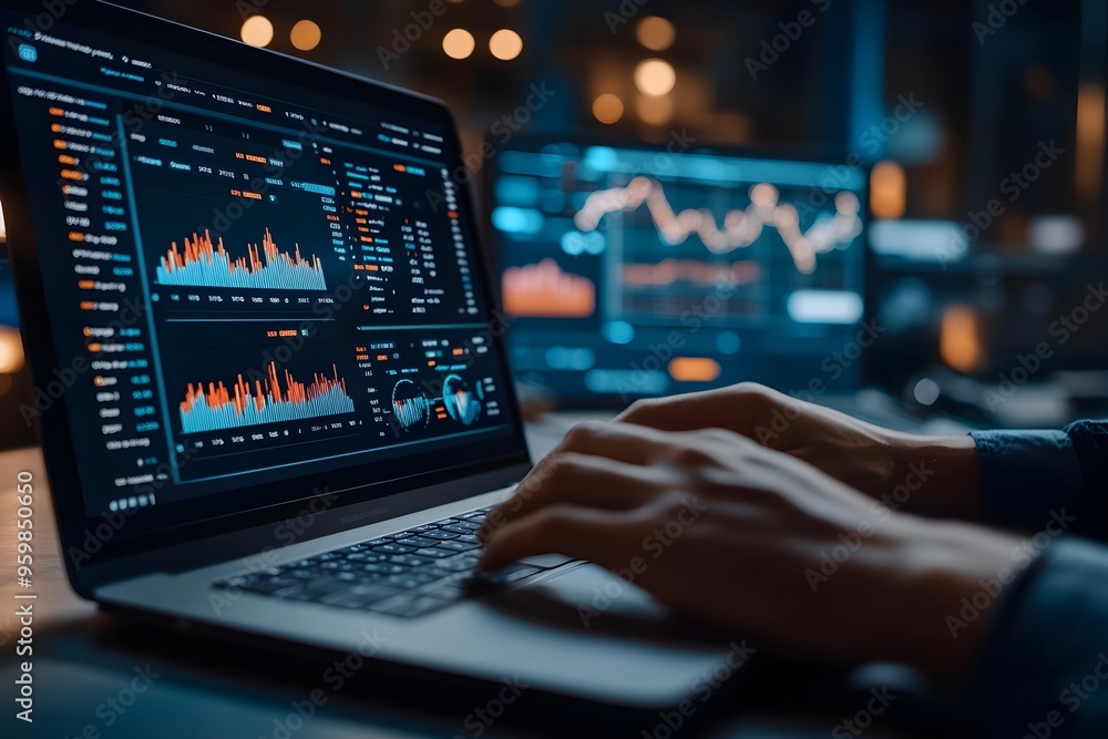 Rapid data analysis and reporting on laptop in modern office environment Rapid data analysis and reporting on laptop in modern office environment