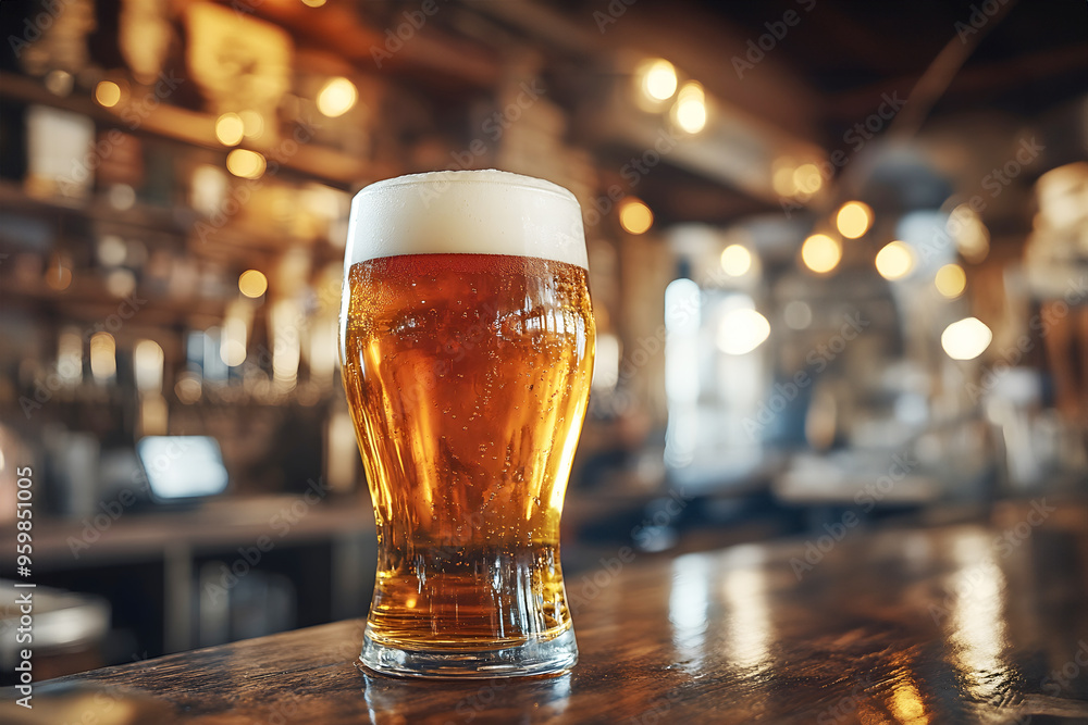Pint of craft beer on a wooden table. Pint of craft beer on a wooden table.
