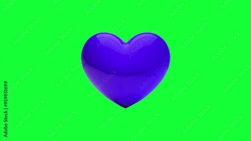 Blue Heart Icon, 3D Animation with Green Screen Background