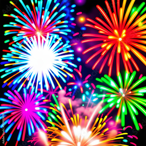 A blurred image of colorful fireworks lighting up the sky.