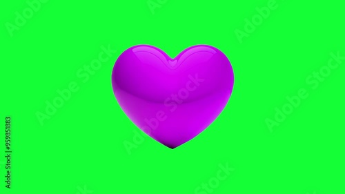 Purple Heart Icon, 3D Animation with Green Screen Background