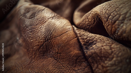 Wallpaper Mural A close-up of creased, brown leather with rich texture, highlighting its weathered and aged appearance. Torontodigital.ca