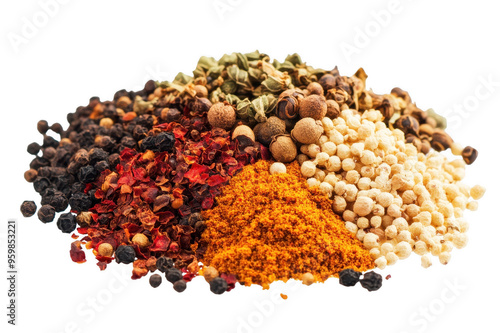 Set of hot spicy spices on transparent background