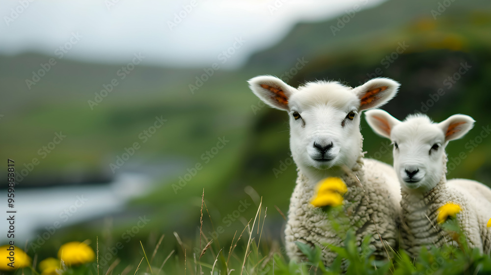 Ewes And Their Newborn Lambs Grazing The West Ewes And Their Newborn Lambs Grazing The West