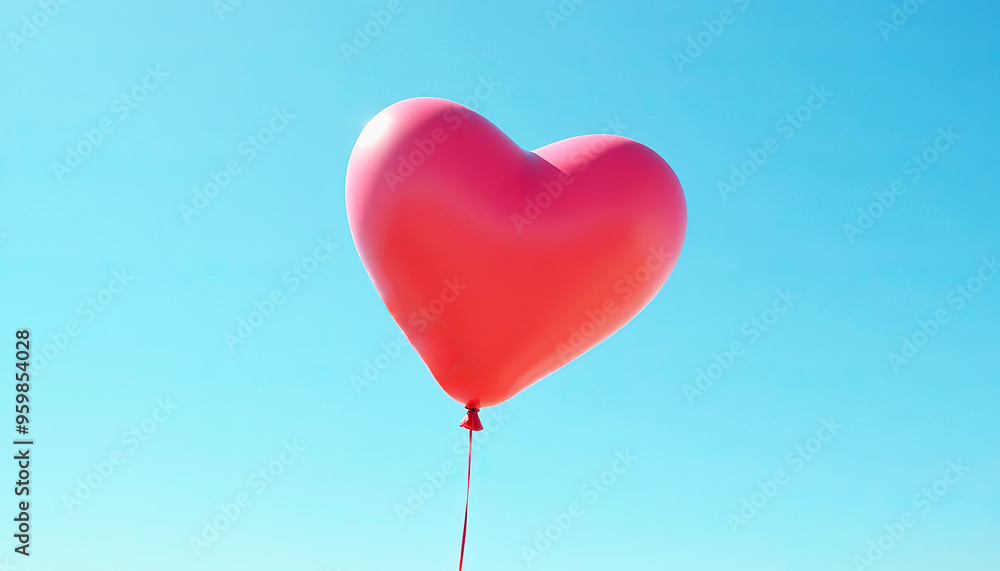 Red heart shaped balloon against a clear blue sky, symbolizing love and celebration Red heart shaped balloon against a clear blue sky, symbolizing love and celebration
