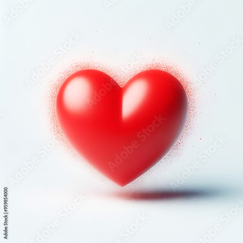 3D red heart with soft glow and red particles on a white background, creating a magical impression
