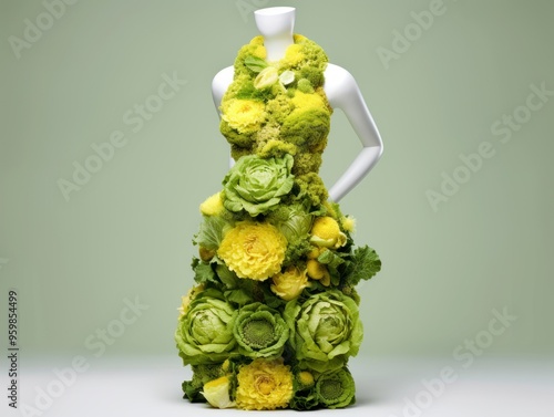 fassion dress made from lettuce leaves and flowers photo