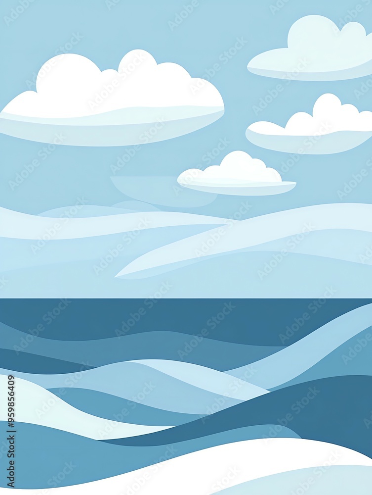 Abstract simple sea view with waves in tranquil colors, new beautiful stock image illustration AI Abstract simple sea view with waves in tranquil colors, new beautiful stock image illustration AI