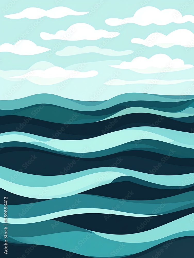 Abstract simple sea view with waves in tranquil colors, new beautiful stock image illustration AI Abstract simple sea view with waves in tranquil colors, new beautiful stock image illustration AI