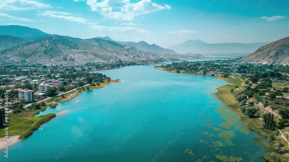 Aerial View of a Serene Lake Surrounded by Mountains Aerial View of a Serene Lake Surrounded by Mountains