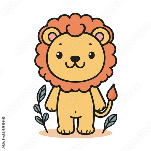 Adorable kawaii Lion vector flat illustration