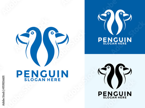 Penguin logo and icon clean flat modern minimalist business and luxury brand animal logo design