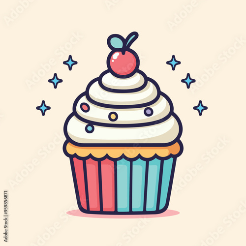 Vector cute sweet cupcake vector flat illustration