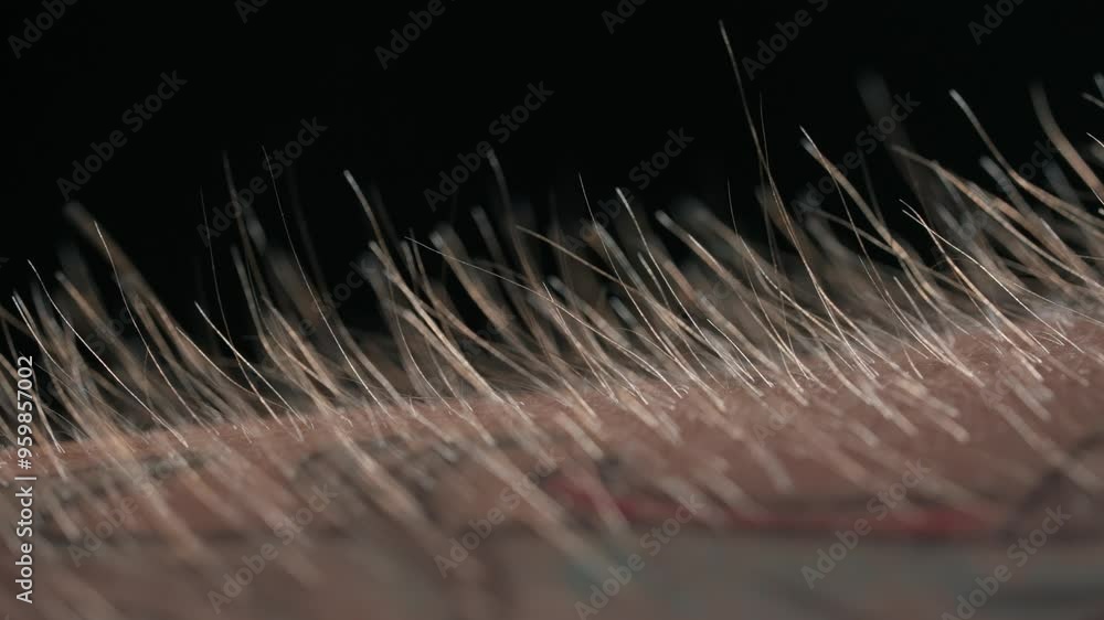 Macro shot of Hair Standing on End Against a Dark Background