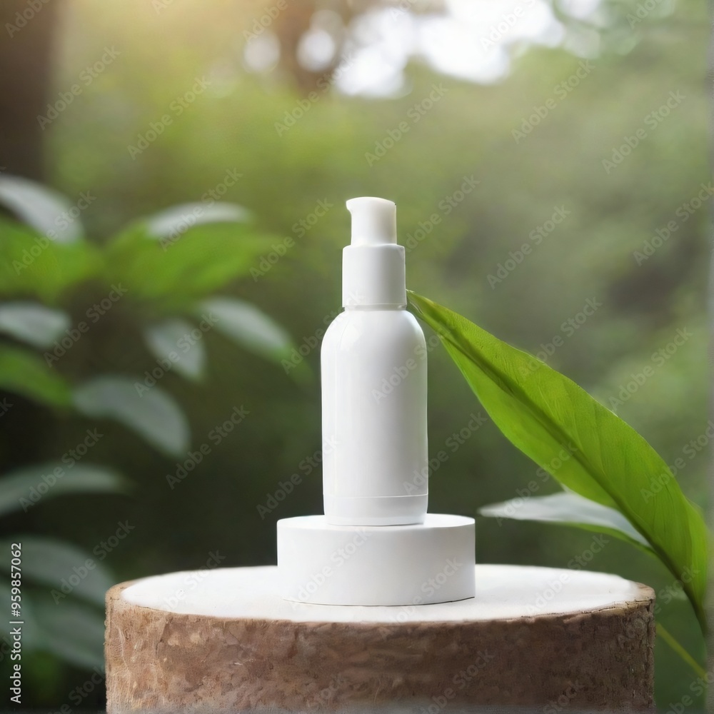 Minimalist White Cosmetic Bottle on Nature Background mockup Minimalist White Cosmetic Bottle on Nature Background mockup