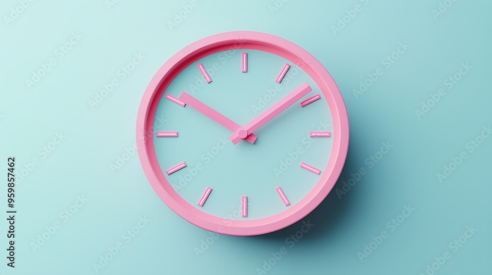Modern retro minimalist design with pink 3d clock for interior decor. Modern retro minimalist design with pink 3d clock for interior decor.