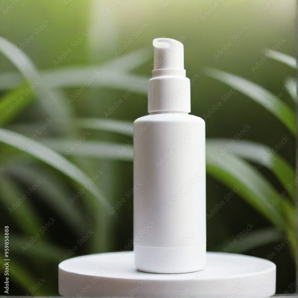 Minimalist White Cosmetic Bottle on Nature Background mockup Minimalist White Cosmetic Bottle on Nature Background mockup