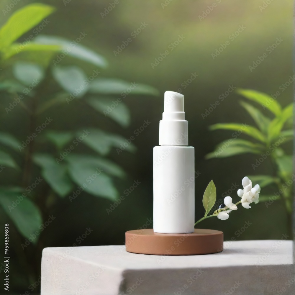 Minimalist White Cosmetic Bottle on Nature Background mockup Minimalist White Cosmetic Bottle on Nature Background mockup