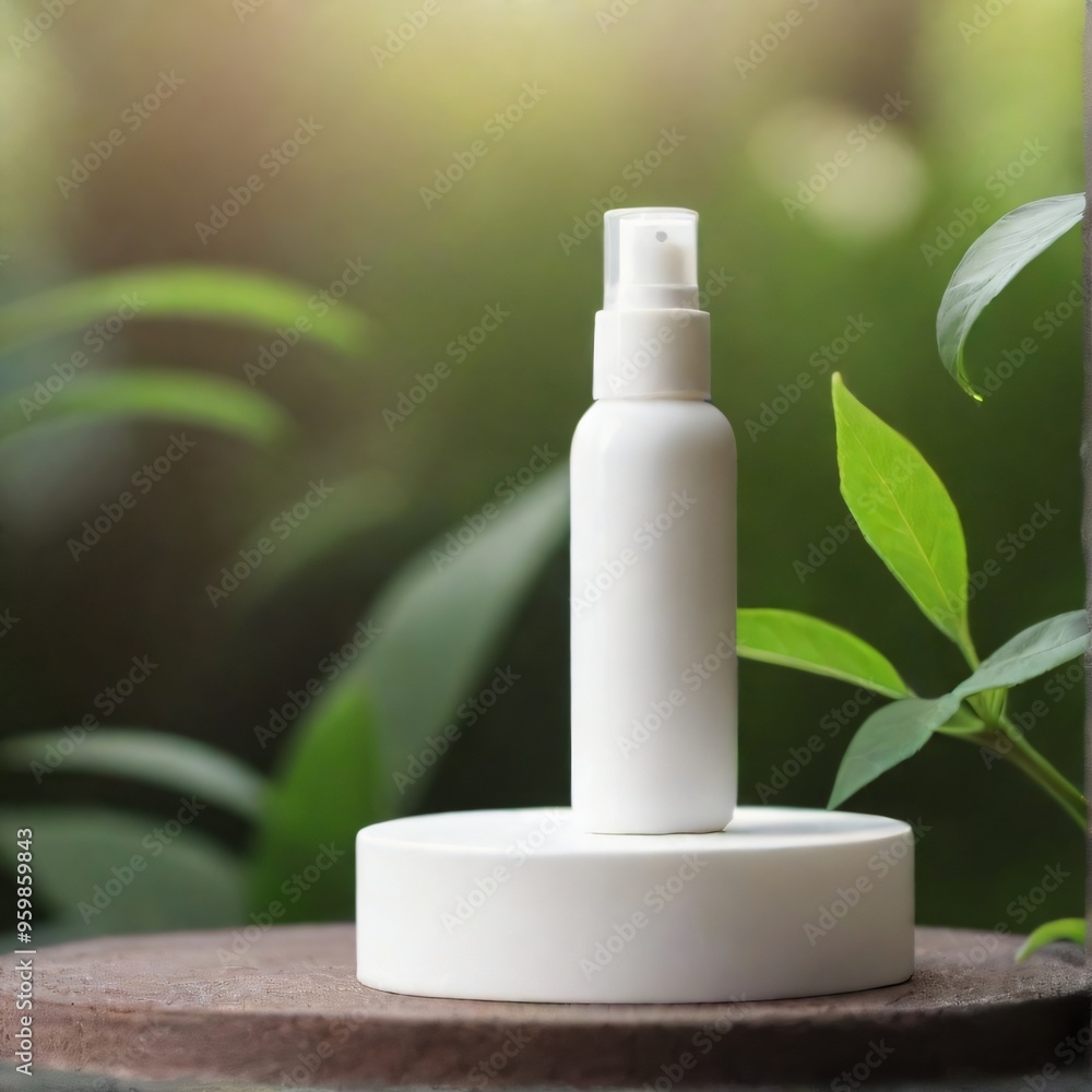 Minimalist White Cosmetic Bottle on Nature Background mockup Minimalist White Cosmetic Bottle on Nature Background mockup