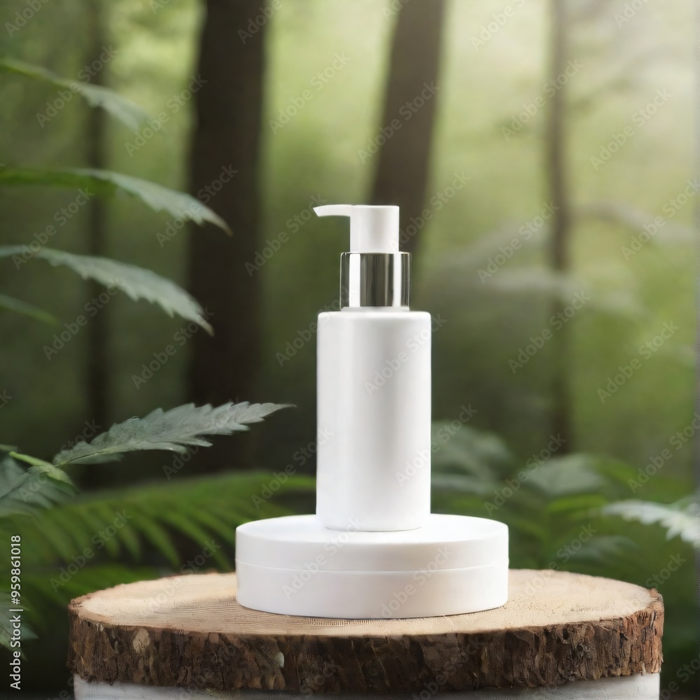 Minimalist White Cosmetic Bottle on Nature Background mockup	