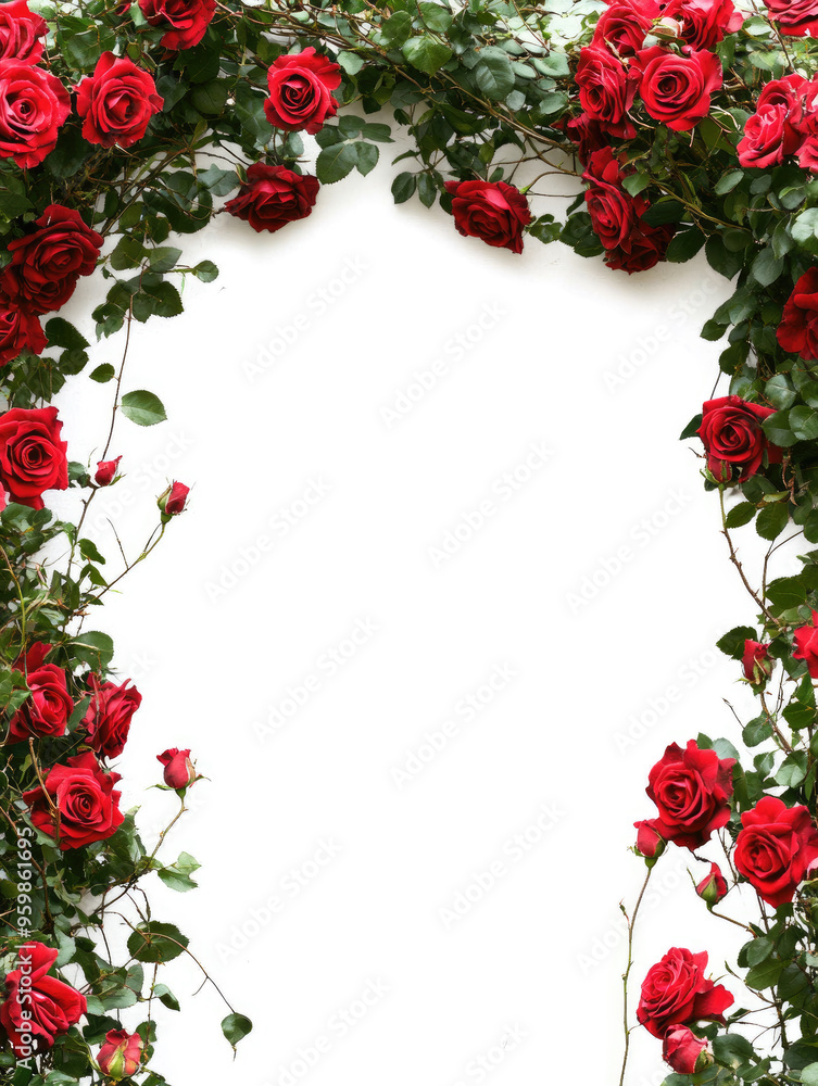 frame made out of red roses on white background frame made out of red roses on white background