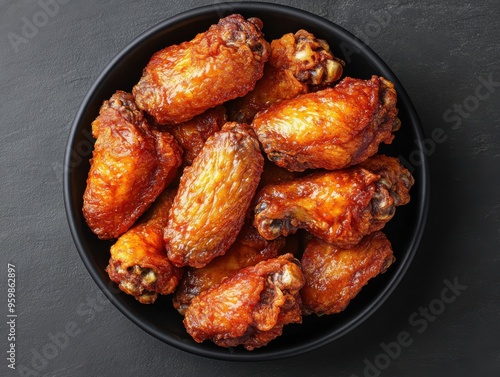 Wallpaper Mural Top view of chicken wings on black bowl  Torontodigital.ca