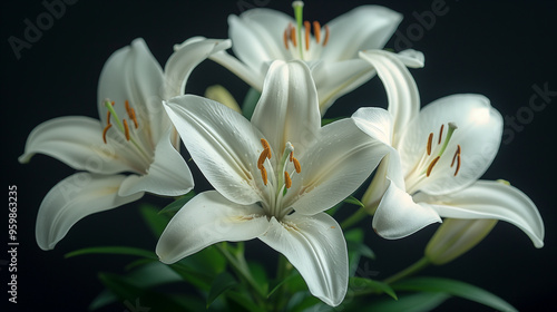 white lily flower. Postcard . Floral banner.