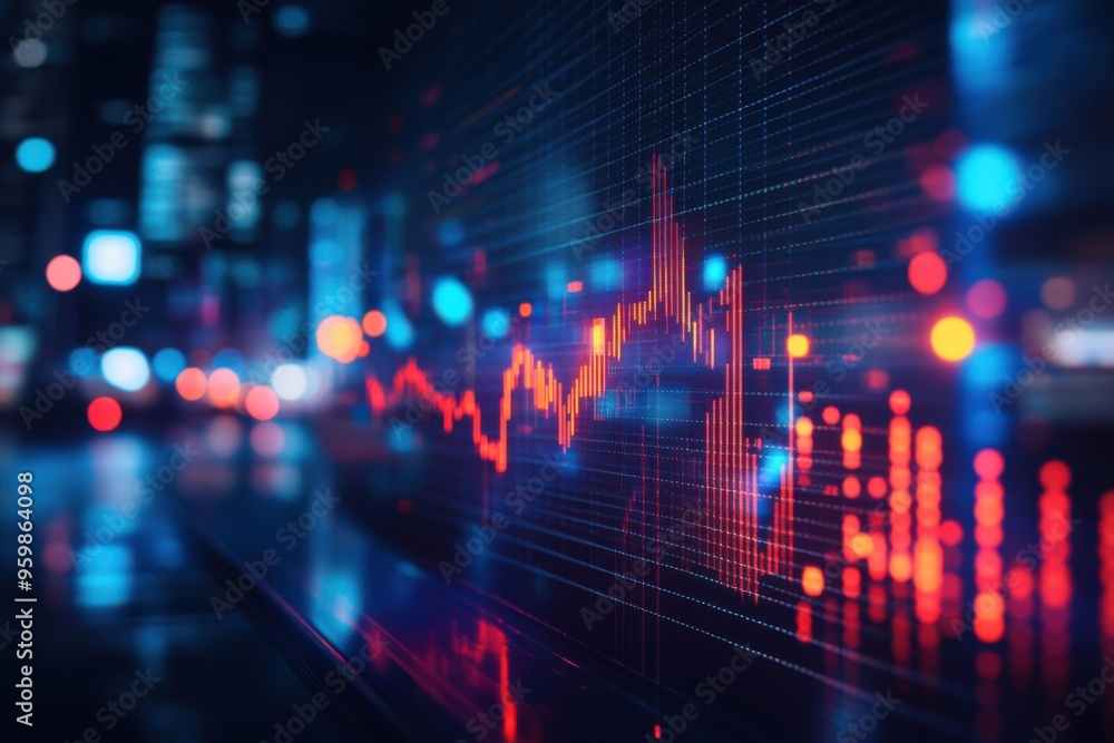 View of stock market expansion on the wall of building. Business investment and data analysis concept. View of stock market expansion on the wall of building. Business investment and data analysis concept.