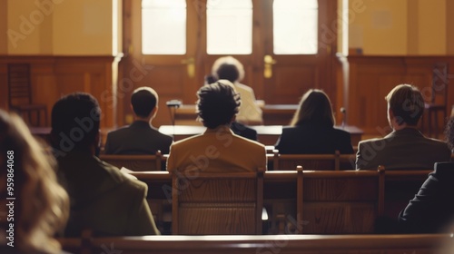 The back of courtroom spectators, attentively facing the front bench and doors, capturing the solemn atmosphere of a legal proceeding.