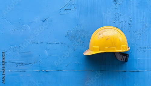 Yellow Construction Helmet Blue Backdrop