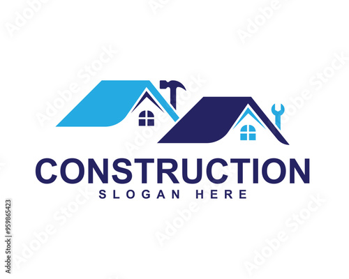 Construction architecture building logo icon design, home renovation and repair logo, handyman, house remodeling, real estate logo, property, roofing, painting, home decor logo design