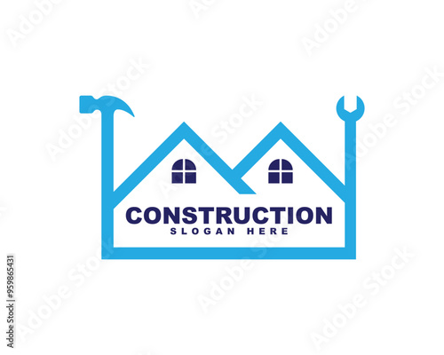 Construction architecture building logo icon design, home renovation and repair logo, handyman, house remodeling, real estate logo, property, roofing, painting, home decor logo design