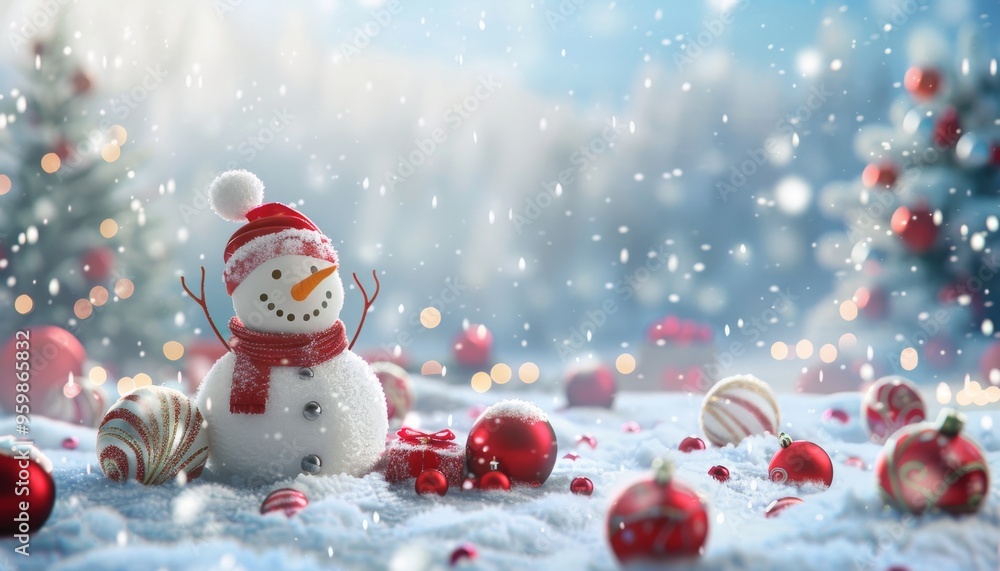 Fototapeta premium Cheerful Snowman a Christmas Winter Wonderland